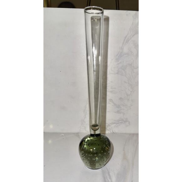 Kosta Of Sweden Controlled Bubble Bud Slim Gray Green Vase Vintage 8 Inch - Picture 1 of 10